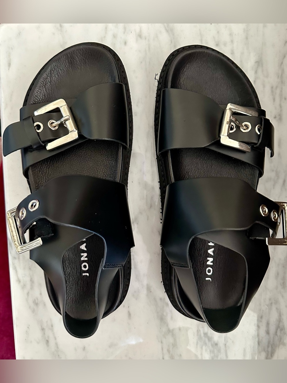 Jonak Black Double-Buckle Slide Sandals (NEW)